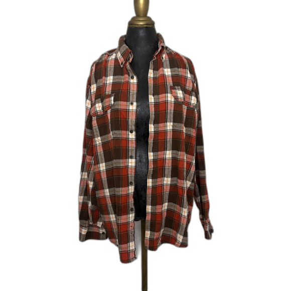 Faded Glory Men’s Flannel Shirt L/G Caffeine Brown Plaid 100% Cotton Long Sleeve - Picture 1 of 12